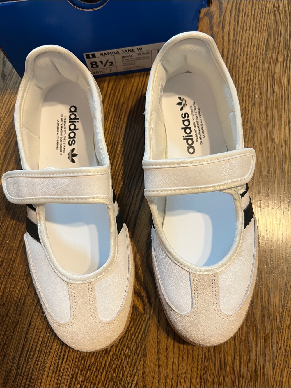 adidas Samba White Mary-Jane Sneaker with Black Stripes Gum Sole. NWT. Size 8.5 - Picture 11 of 13